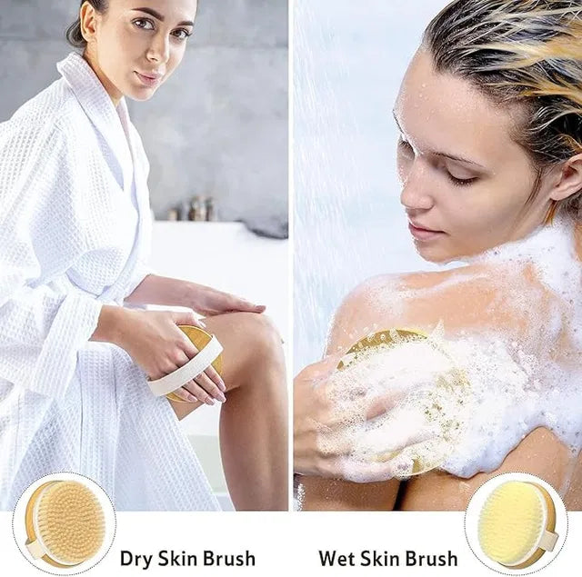 Wooden Handle Loofah Bath Brush with Back Cleaner