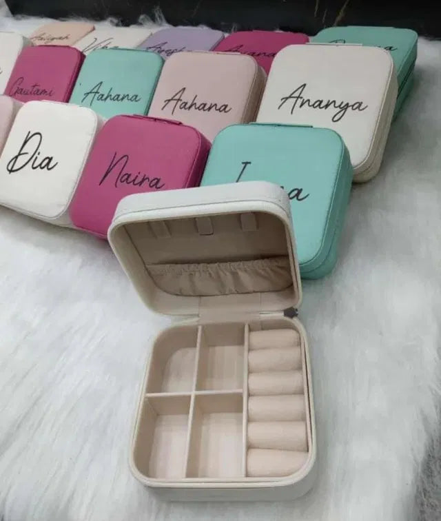 Peach Leather-Look Travel Jewelry Box