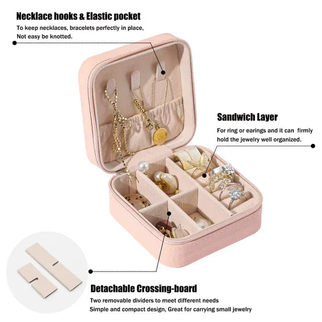Peach Leather-Look Travel Jewelry Box